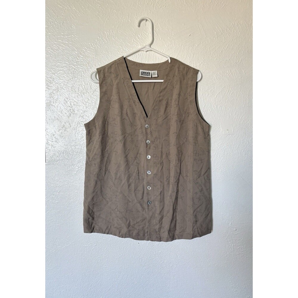Chico's Design Women's Taupe 100% Silk Sleeveless Button Up Blouse Vest Size L
